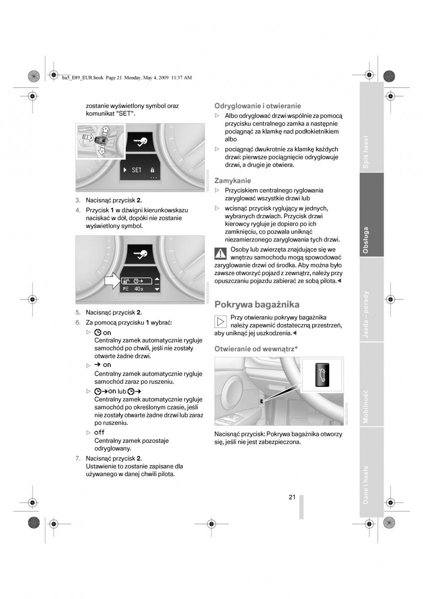 BMW Z4 E89 instrukcja obslugi / page 22