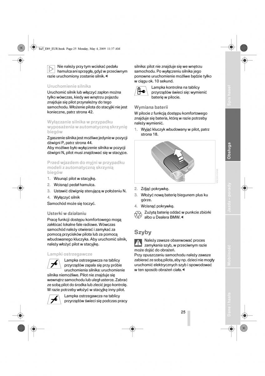 BMW Z4 E89 instrukcja obslugi / page 26