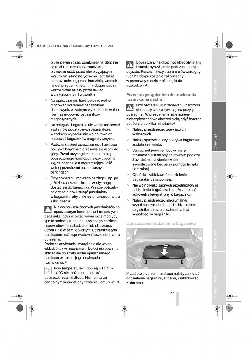 BMW Z4 E89 instrukcja obslugi / page 28