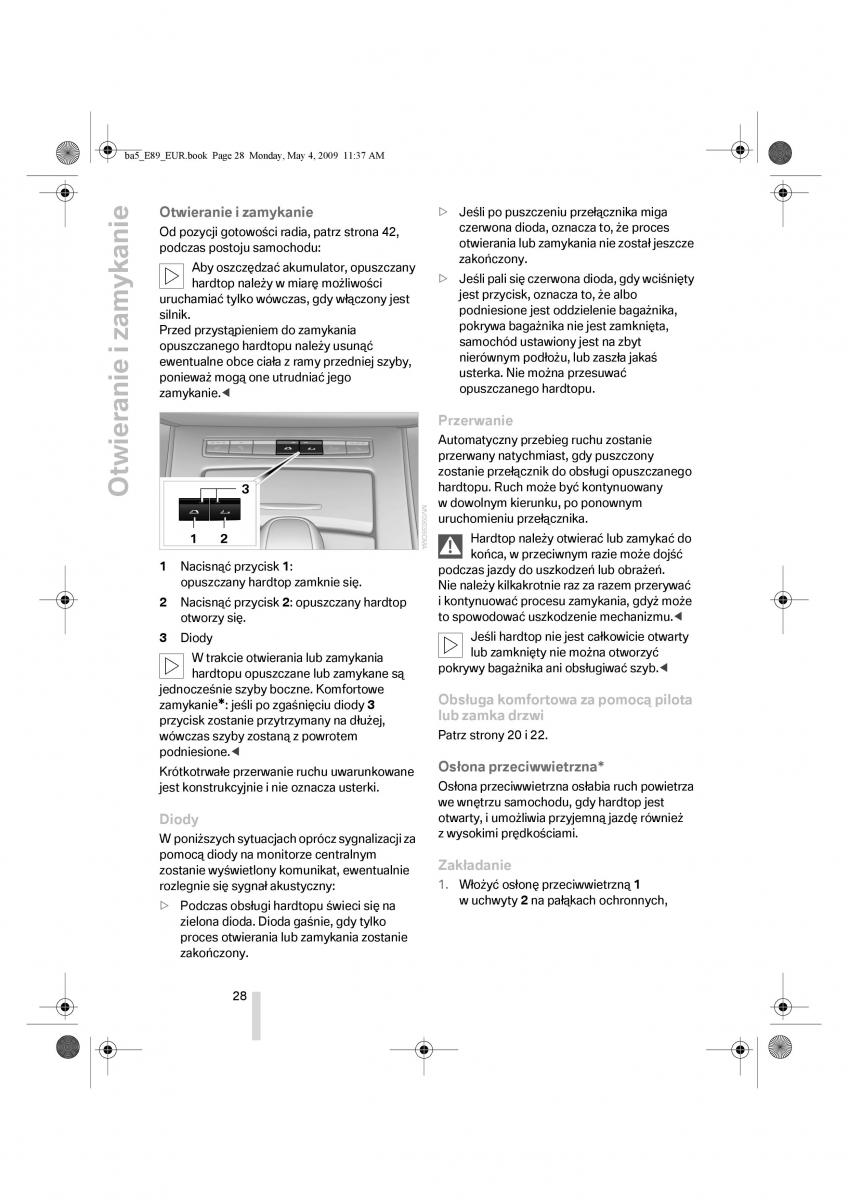 BMW Z4 E89 instrukcja obslugi / page 29