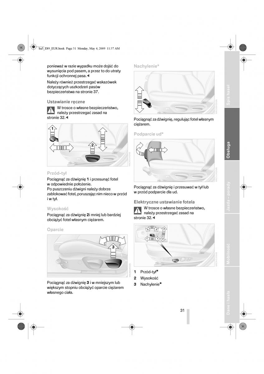 BMW Z4 E89 instrukcja obslugi / page 32