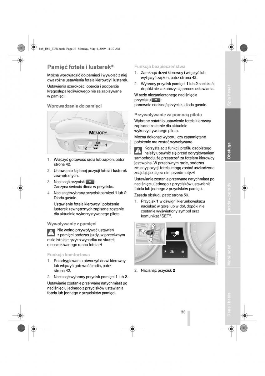 BMW Z4 E89 instrukcja obslugi / page 34