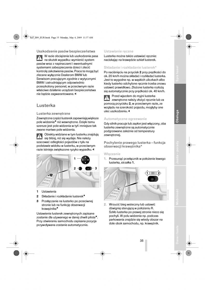 BMW Z4 E89 instrukcja obslugi / page 36