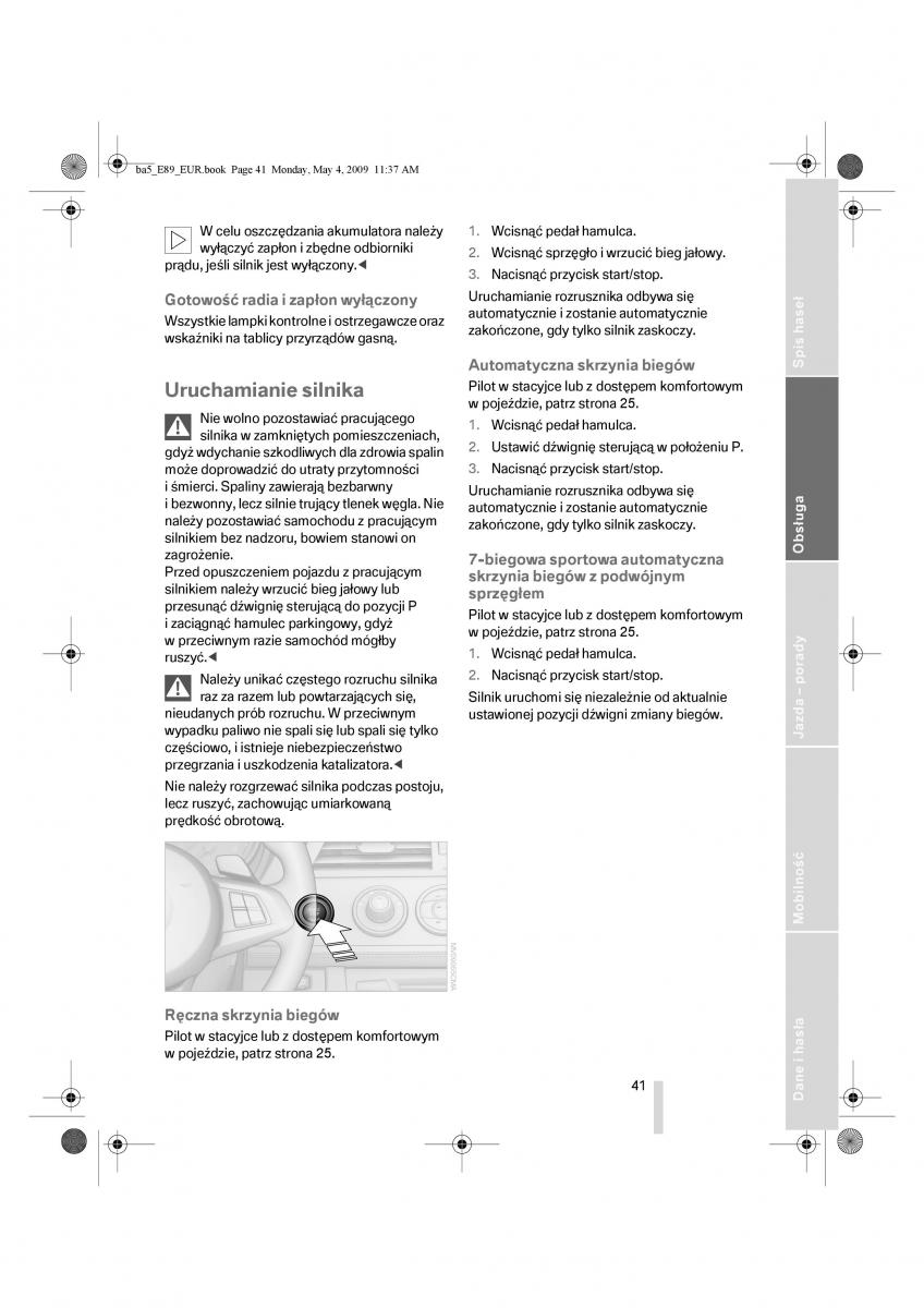 BMW Z4 E89 instrukcja obslugi / page 42