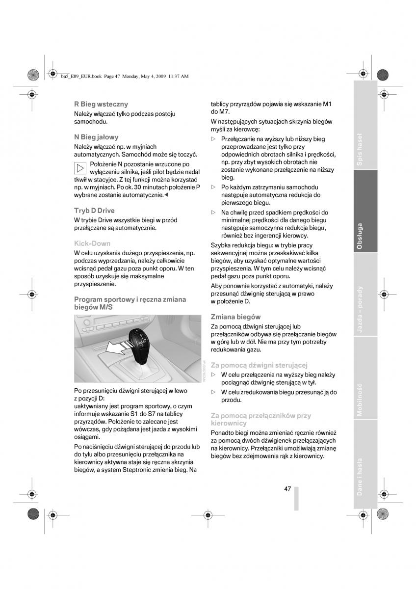 BMW Z4 E89 instrukcja obslugi / page 48