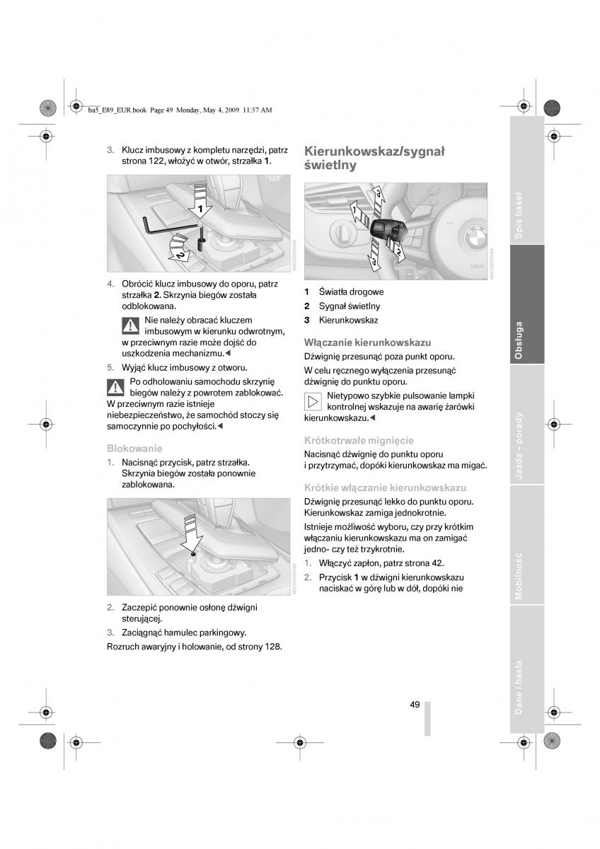 BMW Z4 E89 instrukcja obslugi / page 50