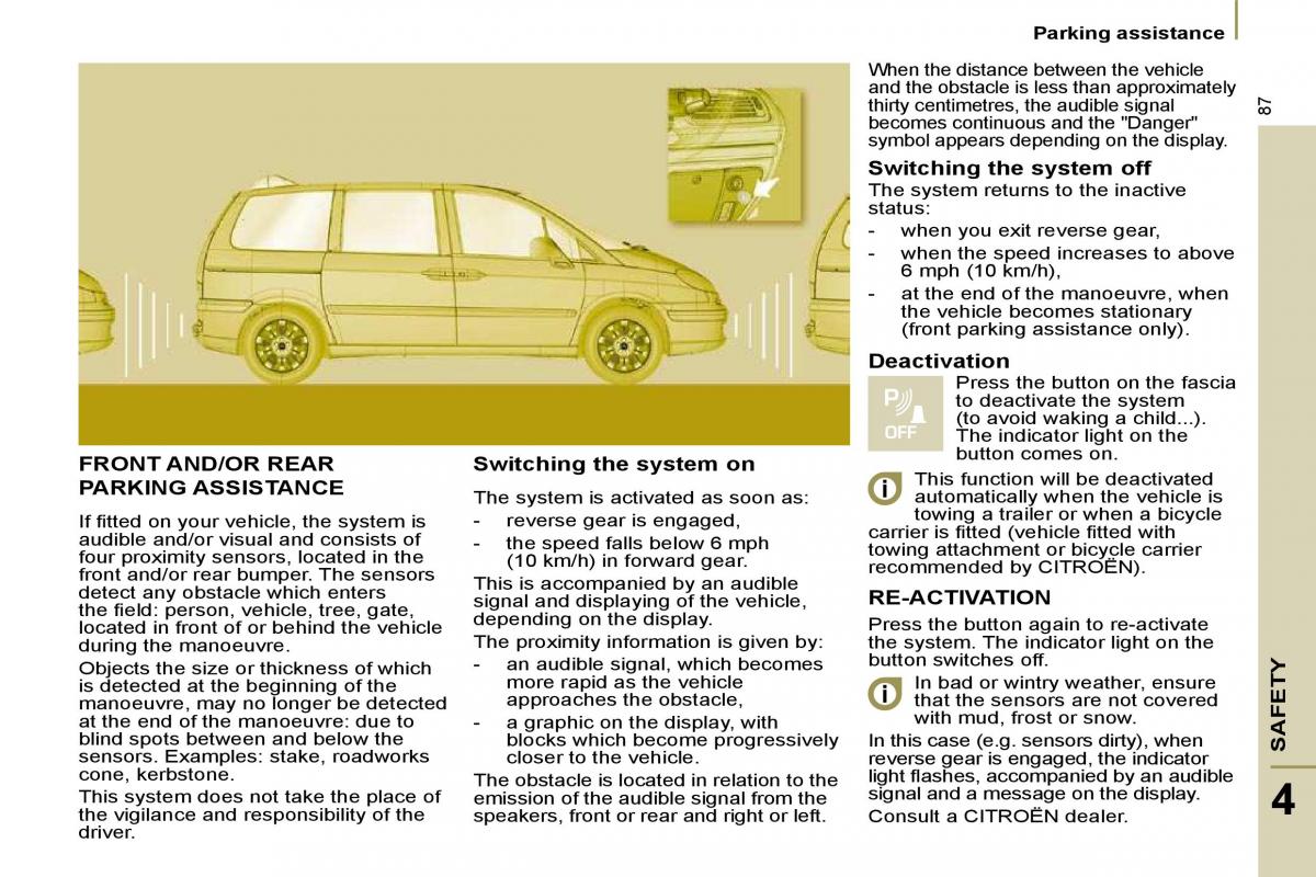 Citroen C8 owners manual / page 86