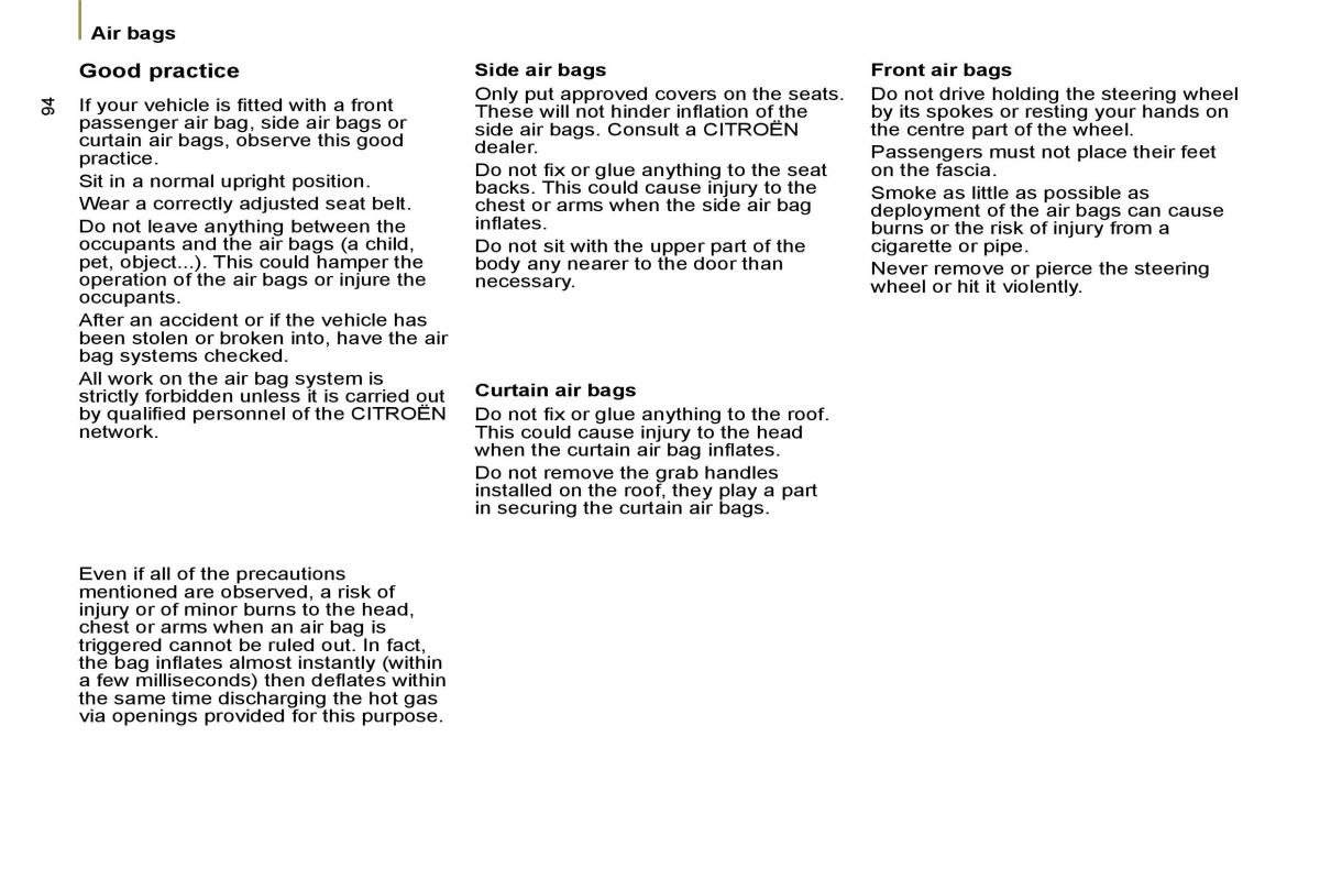 Citroen C8 owners manual / page 96