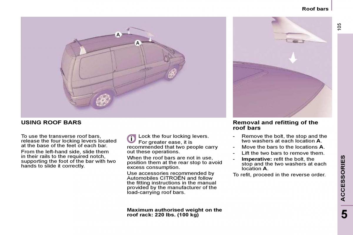 Citroen C8 owners manual / page 106