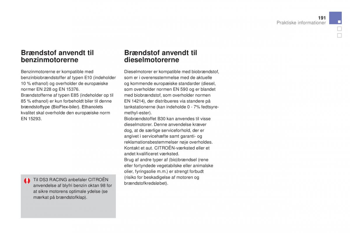 Citroen DS3 Bilens instruktionsbog / page 193