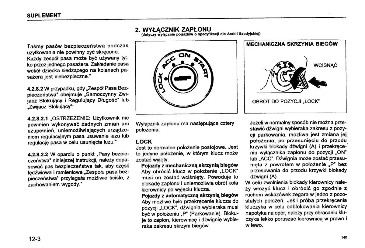 Suzuki Baleno I 1 instrukcja obslugi / page 142