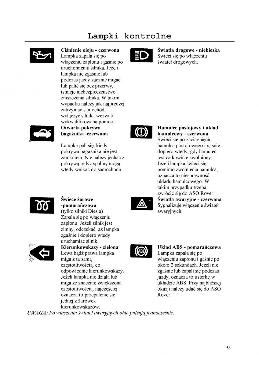 manual  Rover 200 III 3 instrukcja / page 58