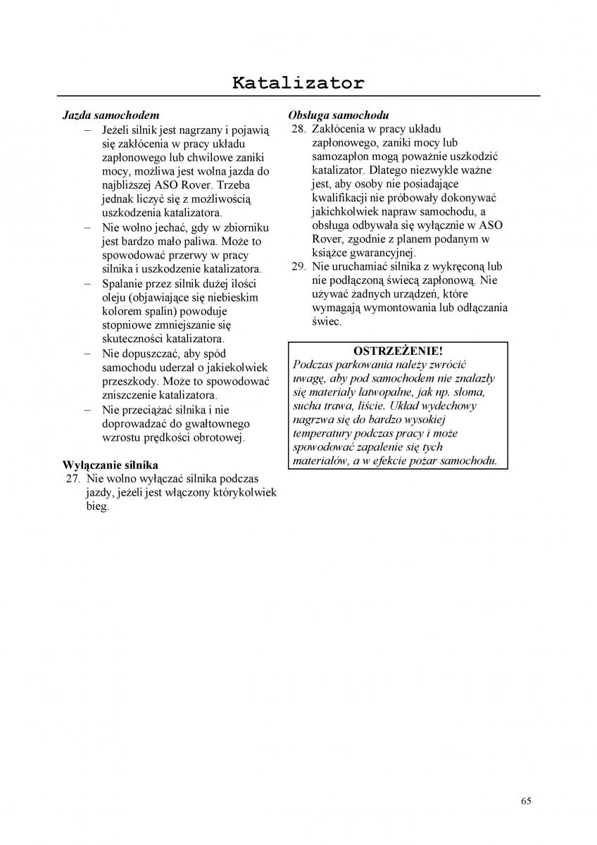 Rover 200 III 3 instrukcja obslugi / page 65