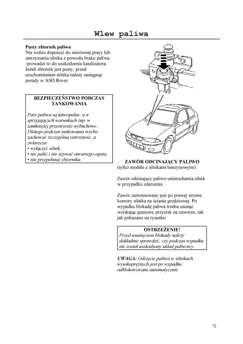 manual  Rover 200 III 3 instrukcja / page 72