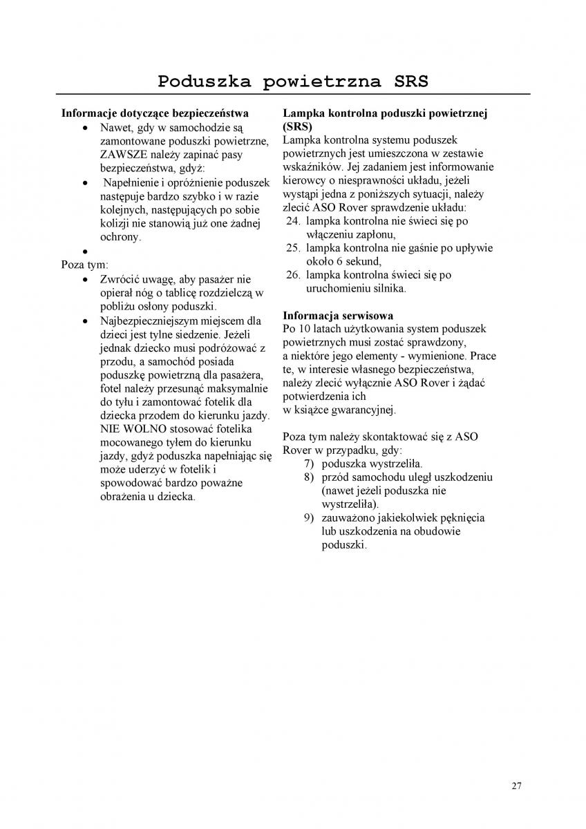 manual  Rover 200 III 3 instrukcja / page 27