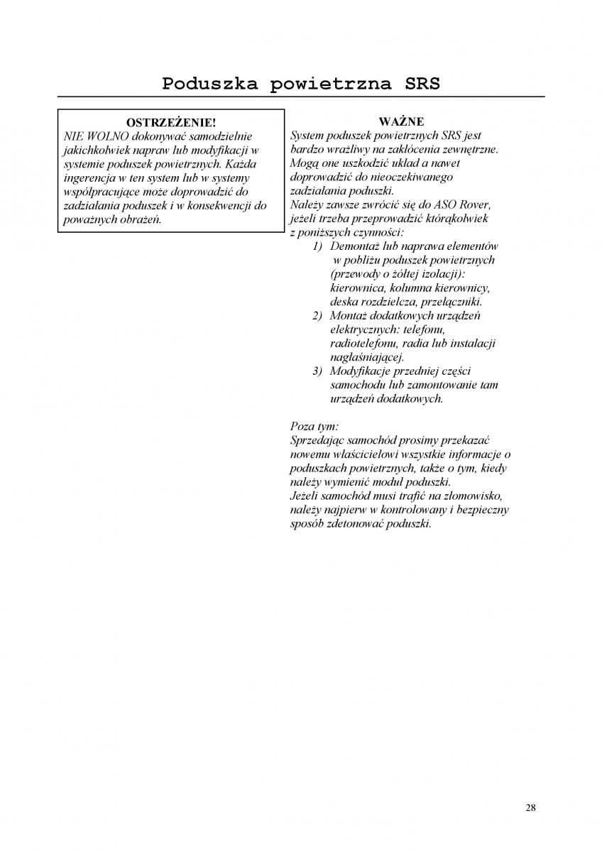 Rover 200 III 3 instrukcja obslugi / page 28