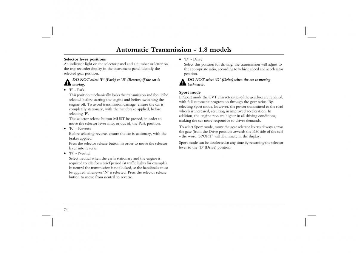 manual  Rover 45 owners manual / page 74