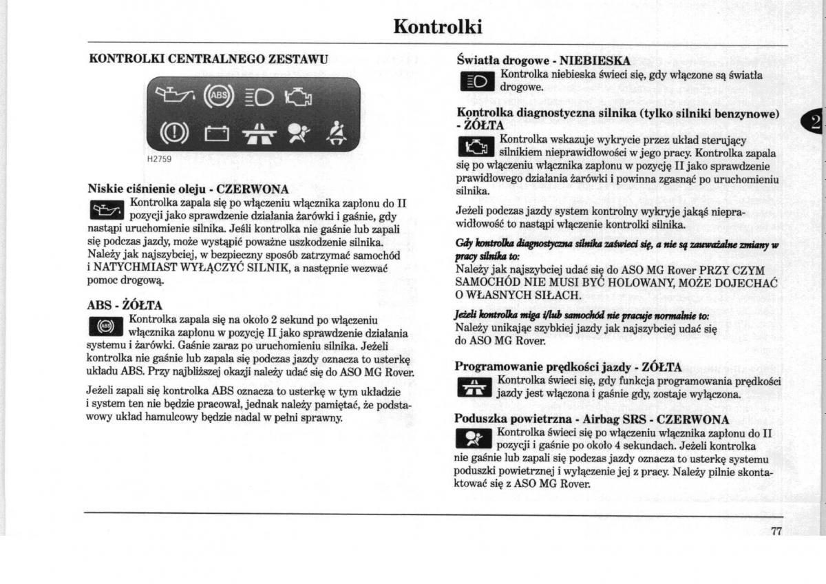 Rover 75 instrukcja obslugi / page 77