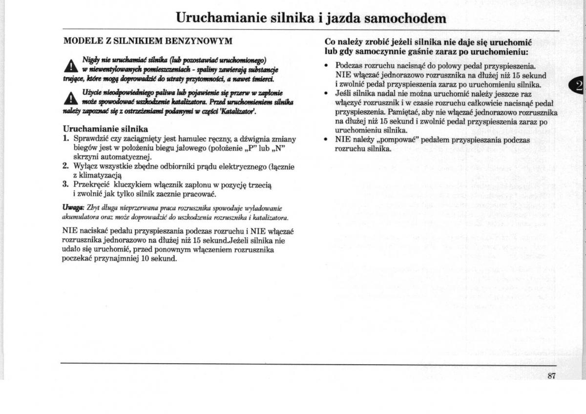 Rover 75 instrukcja obslugi / page 87