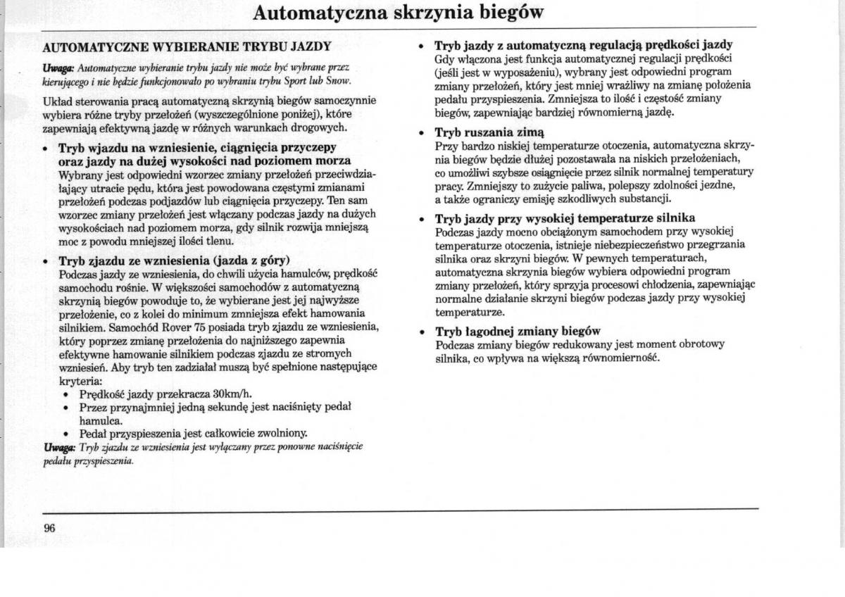 Rover 75 instrukcja obslugi / page 96