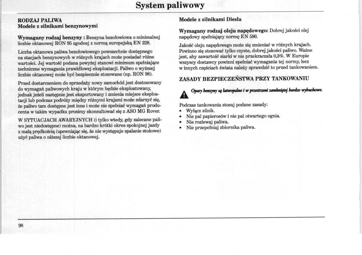 Rover 75 instrukcja obslugi / page 98