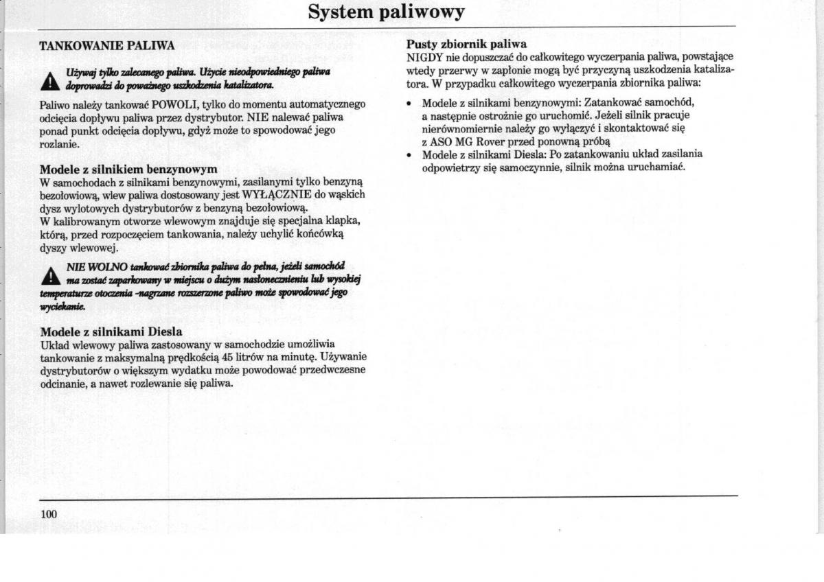 Rover 75 instrukcja obslugi / page 100