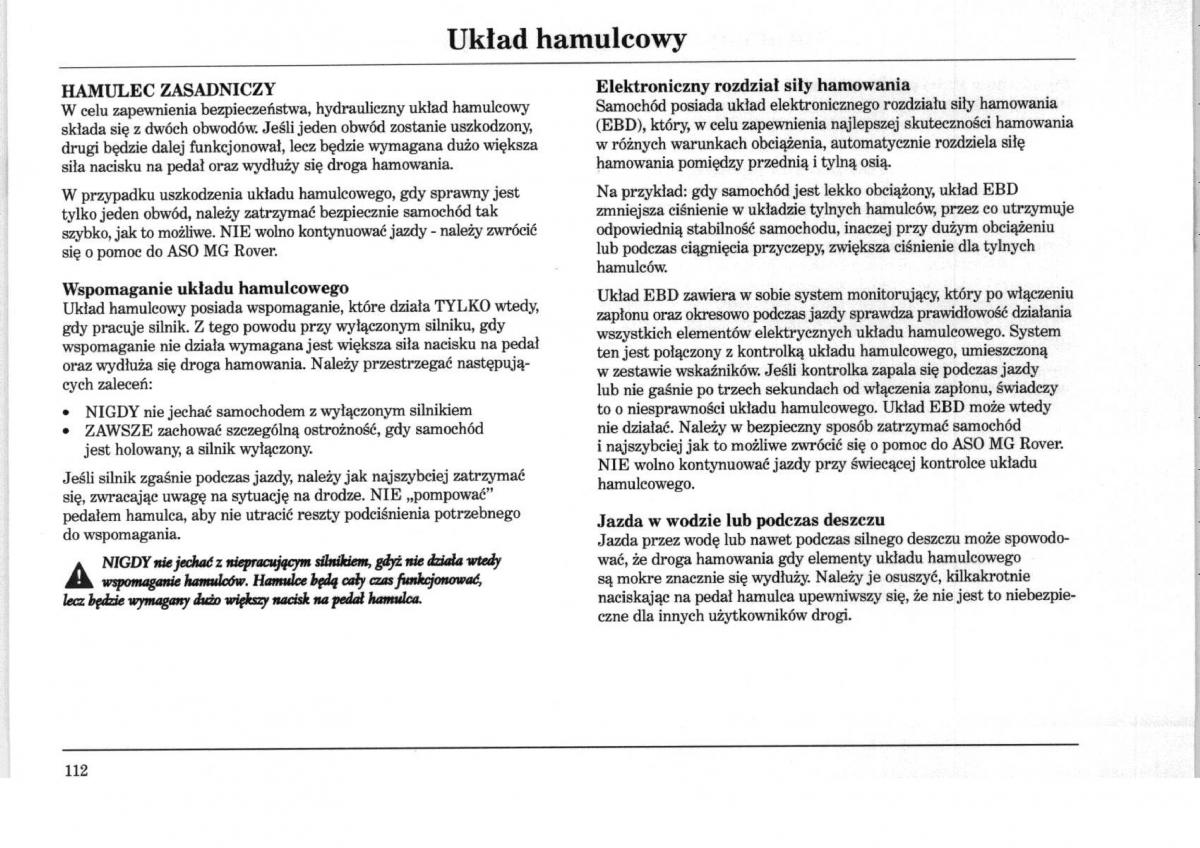 Rover 75 instrukcja obslugi / page 112