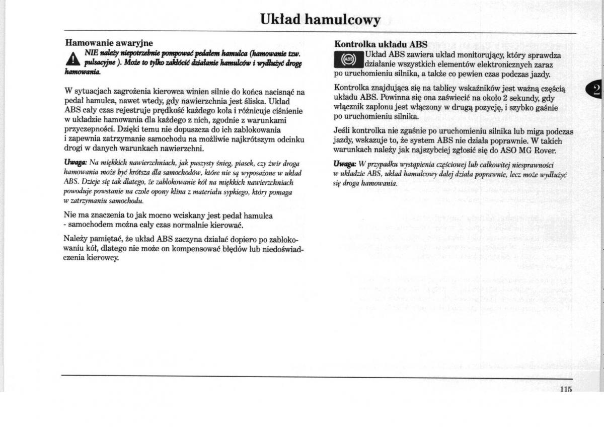 Rover 75 instrukcja obslugi / page 115