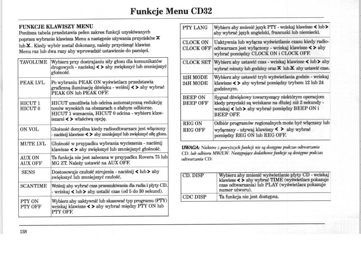 Rover 75 instrukcja obslugi / page 138