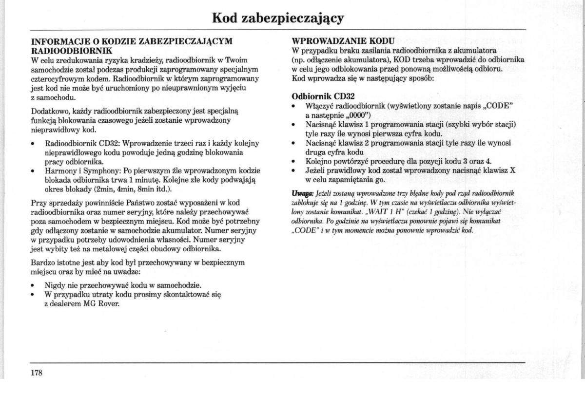 Rover 75 instrukcja obslugi / page 178