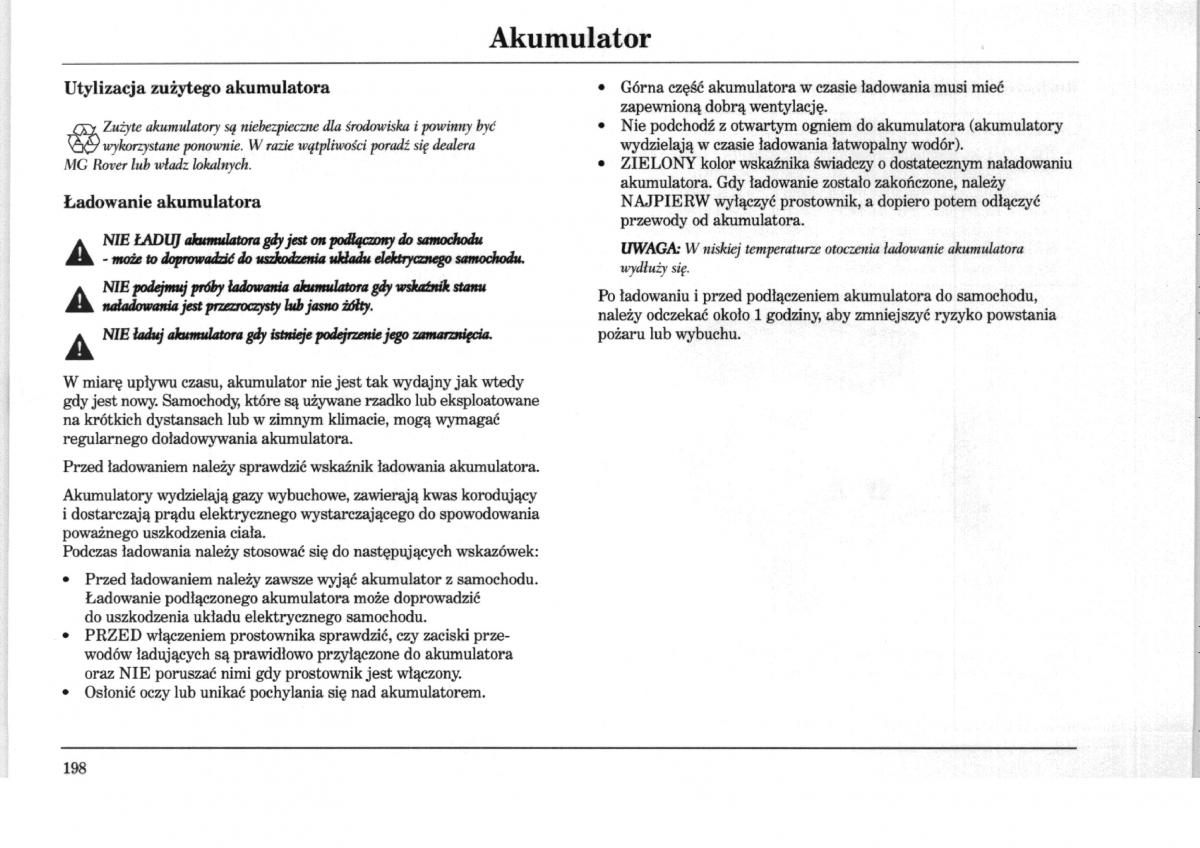 Rover 75 instrukcja obslugi / page 198