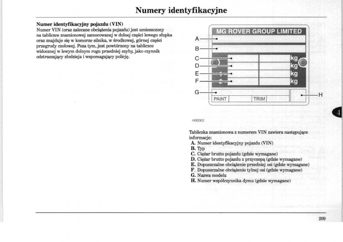 Rover 75 instrukcja obslugi / page 209