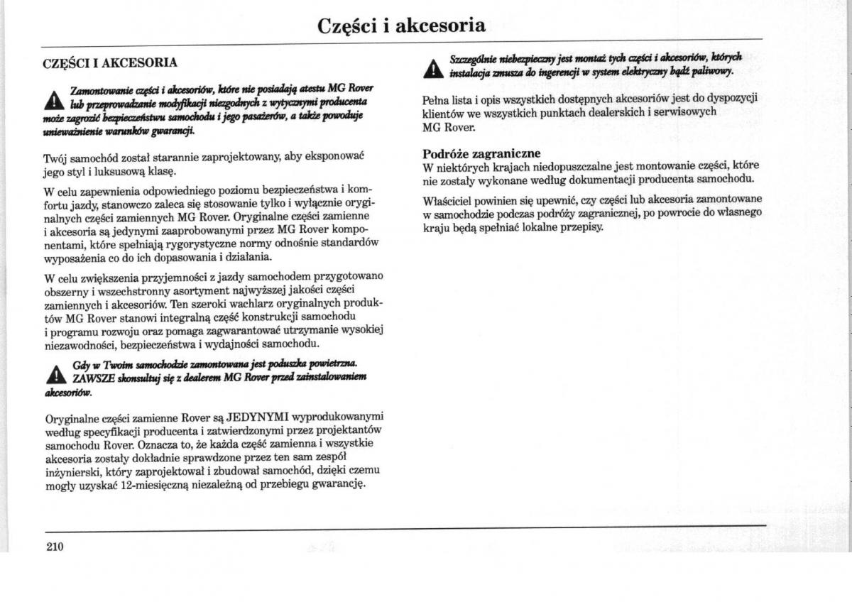 Rover 75 instrukcja obslugi / page 210