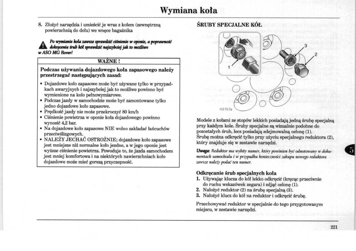 Rover 75 instrukcja obslugi / page 221