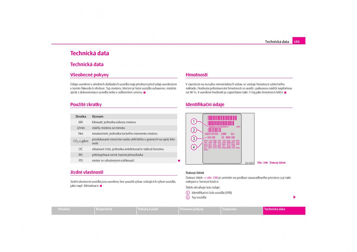 Skoda Octavia I 1 navod k obsludze / page 196