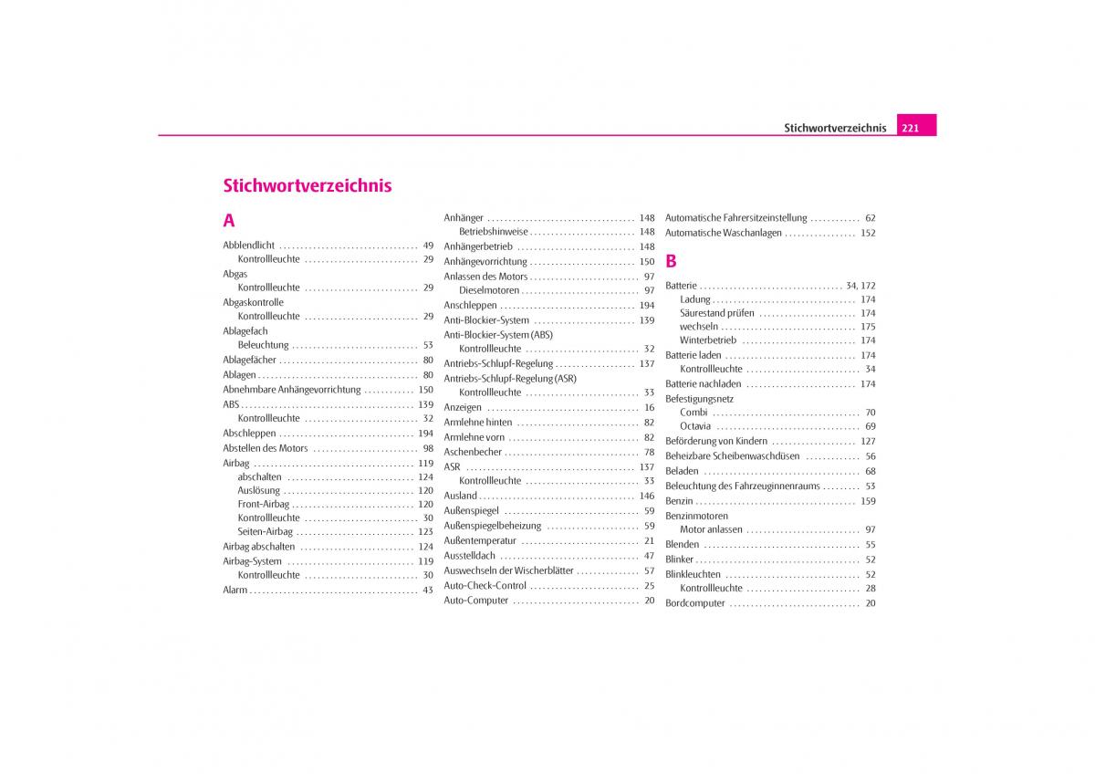 Skoda Octavia I 1 Handbuch / page 222