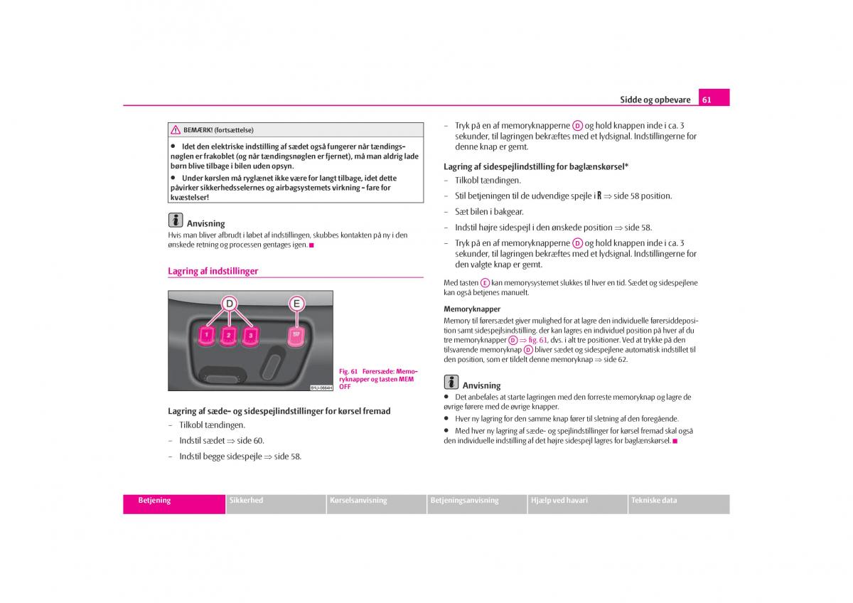 Skoda Octavia I 1 Bilens instruktionsbog / page 62