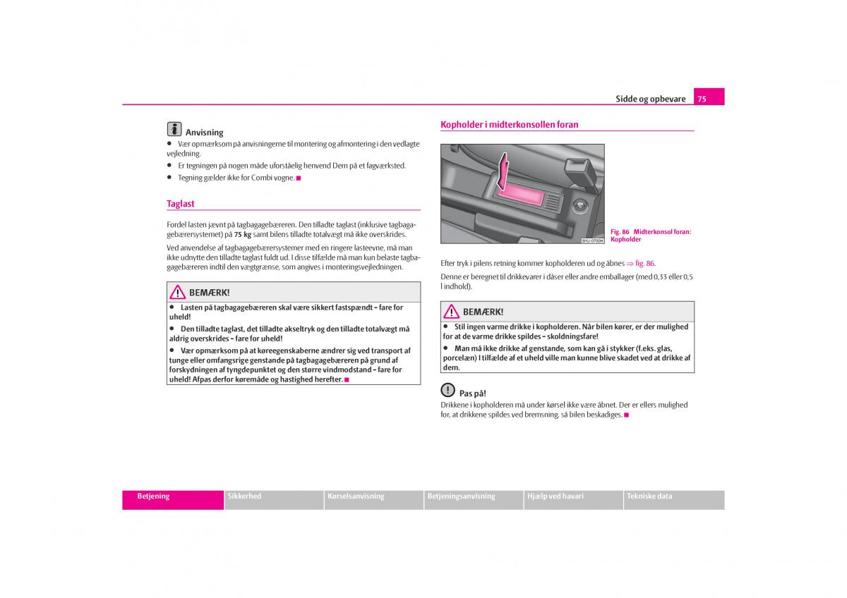 Skoda Octavia I 1 Bilens instruktionsbog / page 76