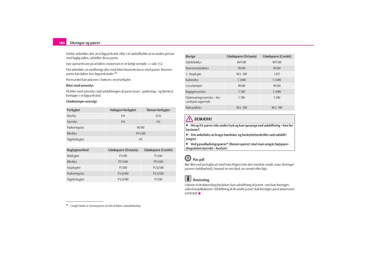 Skoda Octavia I 1 Bilens instruktionsbog / page 187