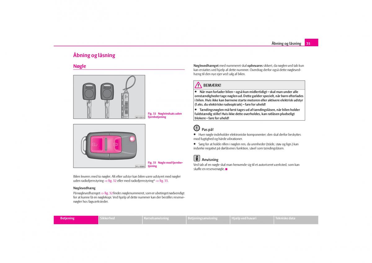 Skoda Octavia I 1 Bilens instruktionsbog / page 36