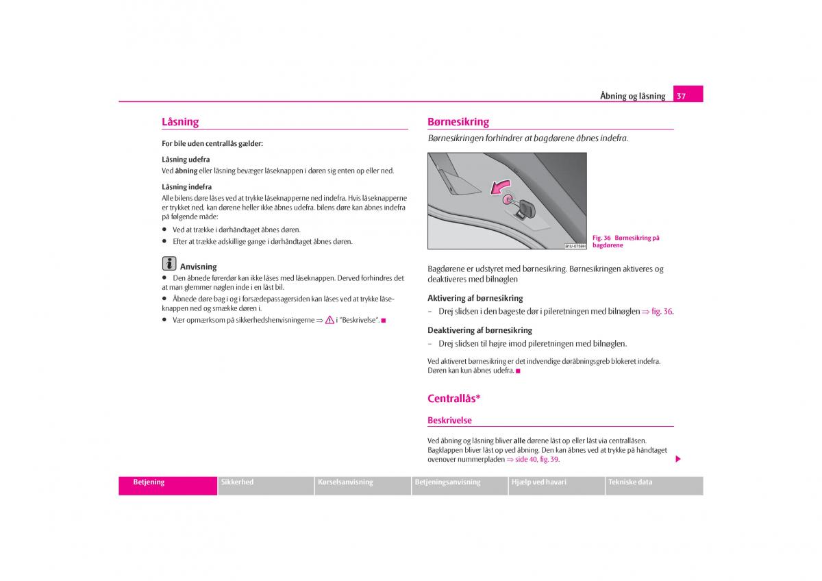 Skoda Octavia I 1 Bilens instruktionsbog / page 38