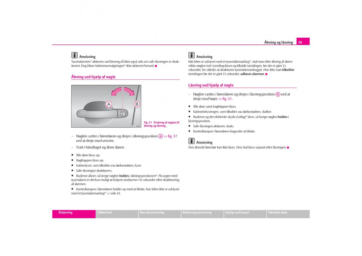 Skoda Octavia I 1 Bilens instruktionsbog / page 40