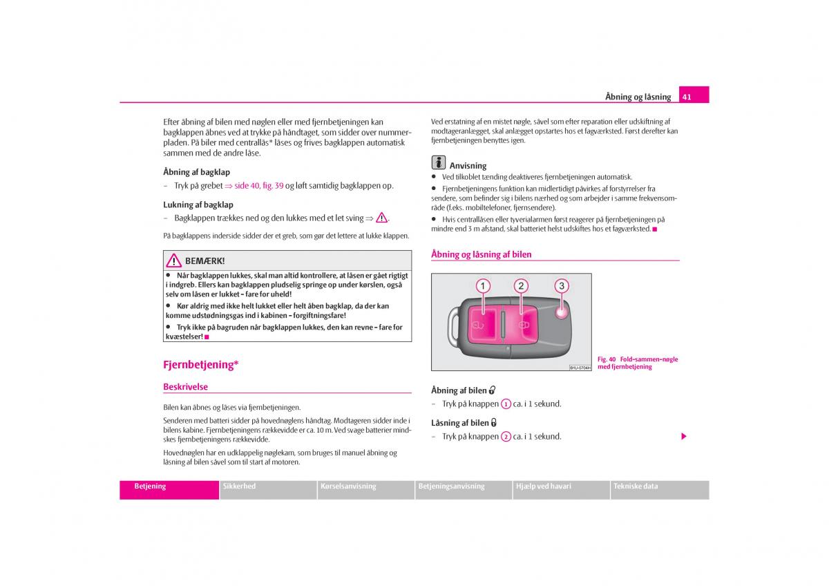 Skoda Octavia I 1 Bilens instruktionsbog / page 42