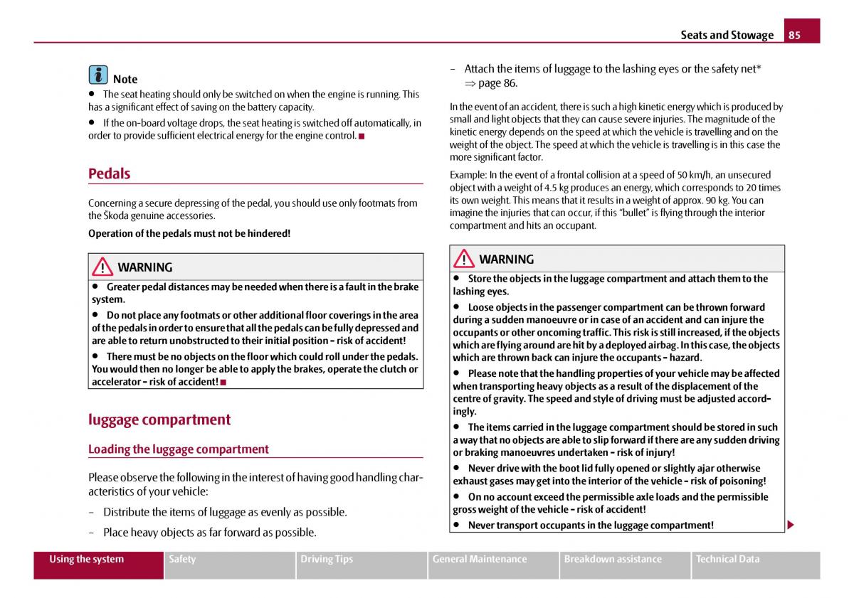 Skoda Octavia I 1 owners manual / page 86