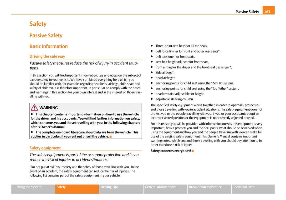 Skoda Octavia I 1 owners manual / page 164