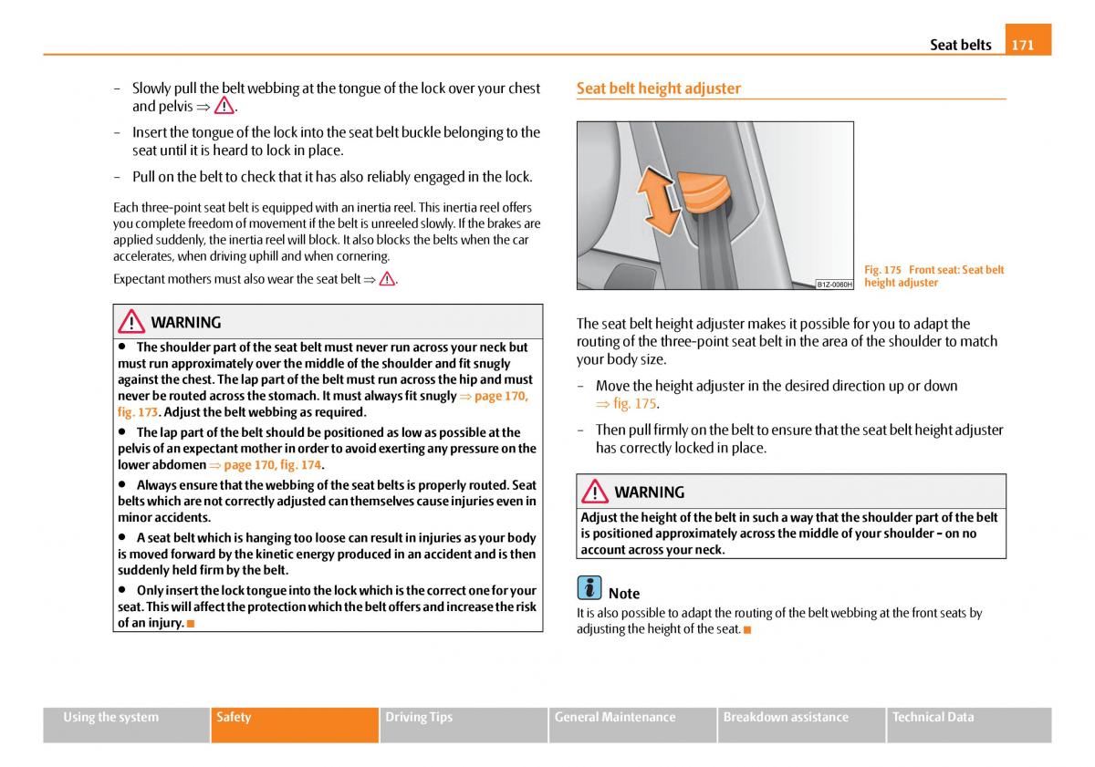 Skoda Octavia I 1 owners manual / page 172