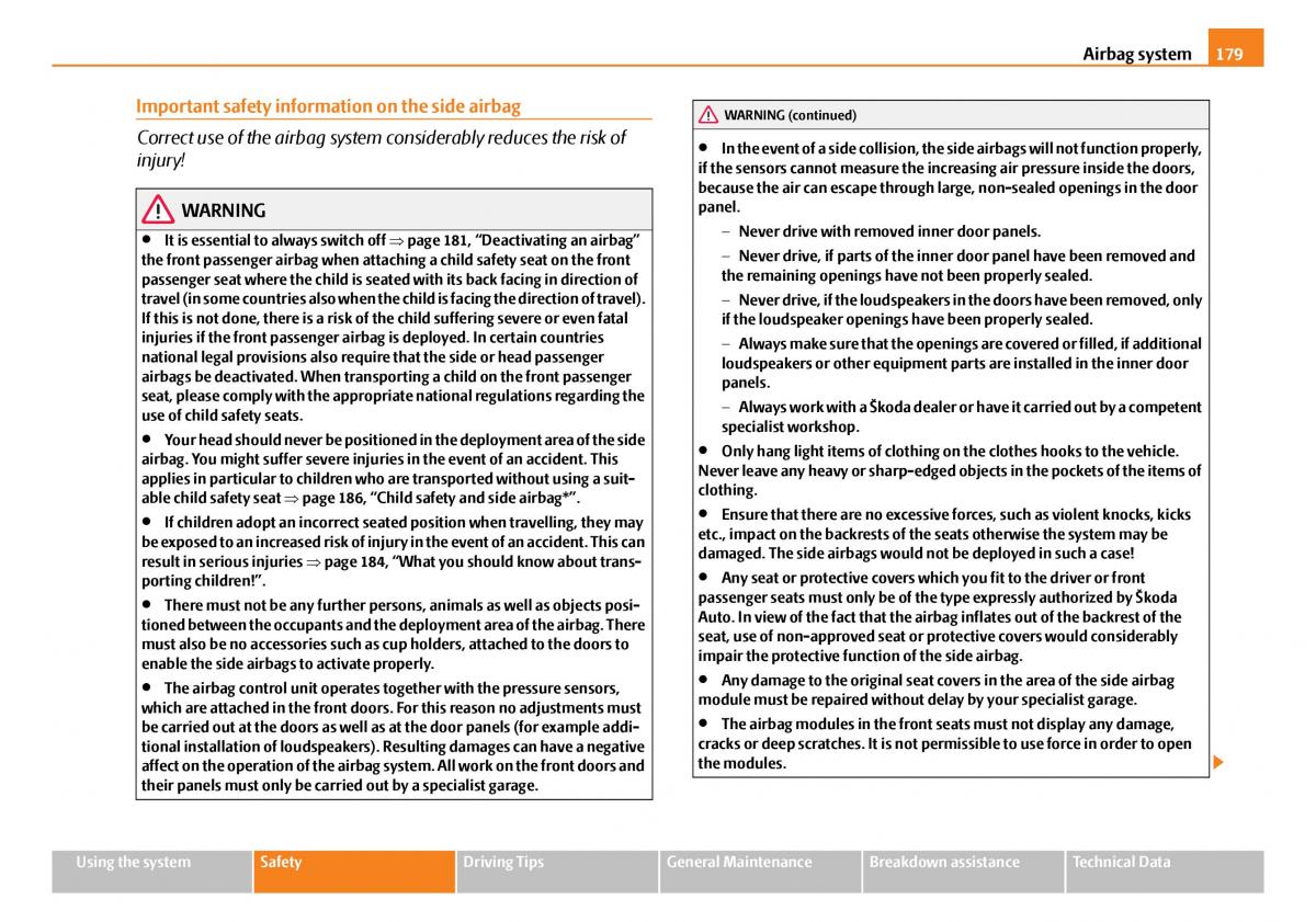 Skoda Octavia I 1 owners manual / page 180