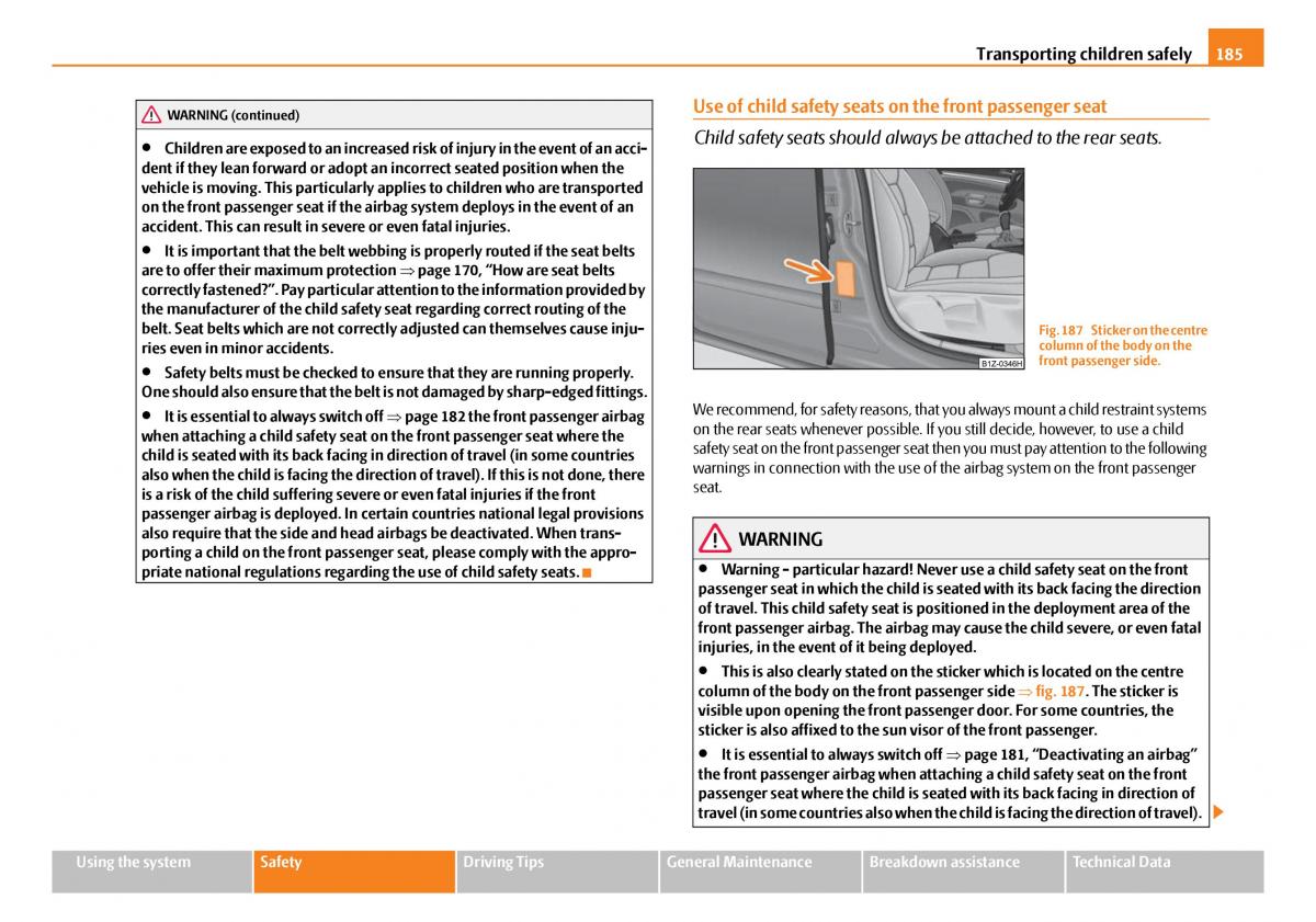 Skoda Octavia I 1 owners manual / page 186