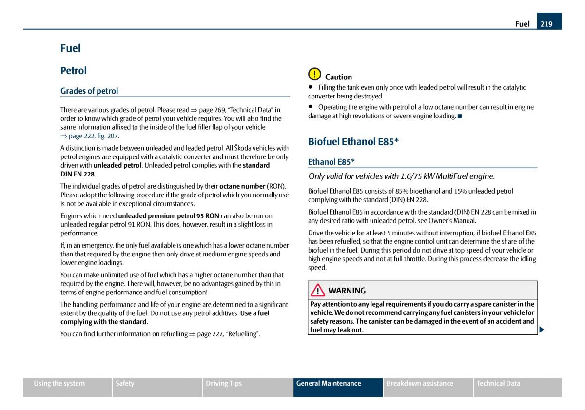 Skoda Octavia I 1 owners manual / page 220