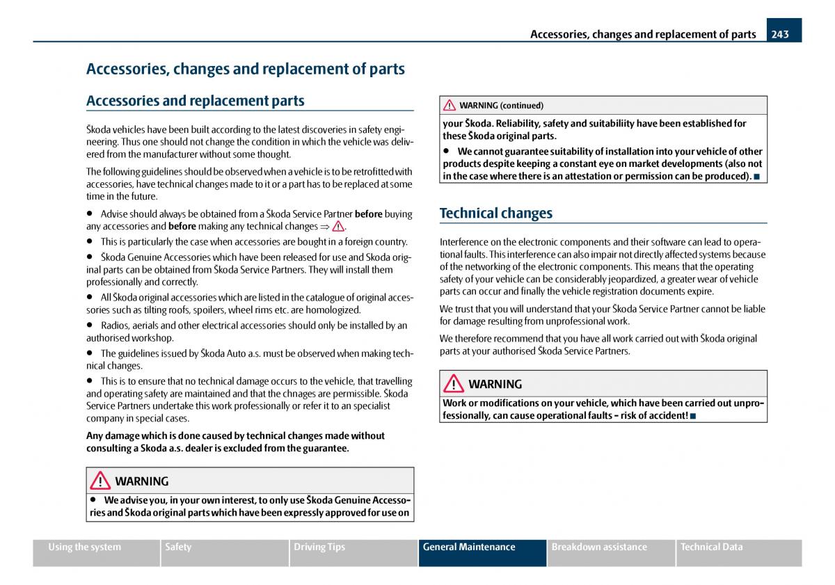 Skoda Octavia I 1 owners manual / page 244